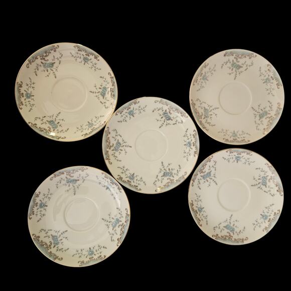 Imperial China W Dalton Seville Saucers Set of5 Japan 5303 Blue Floral Gold Trim - Picture 5 of 6